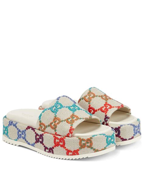 gucci platform sandals white|gucci multi color platform sandal.